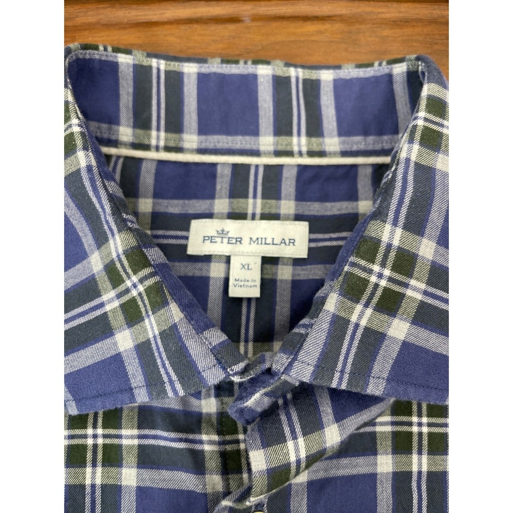 Peter Millar Plaid Blue Flannel Men's XL Long Sleeve Button Up Shirt Pocket